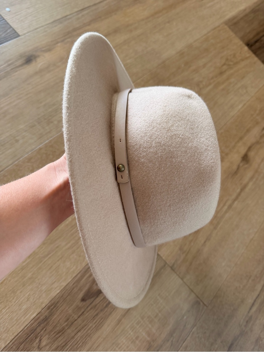 Free People Wythe Wool Felt Fedora Hat Leather Band Cream Taupe Beige OS